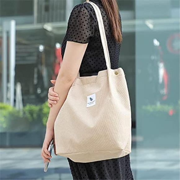 Corduroy Totes Bag Women's Shoulder Handbags Big Capacity Shopping Bag - Picture 6 of 7